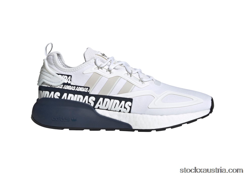 adidas ZX 2K Boost Bold Logo Graphic White Navy FX7036 AT